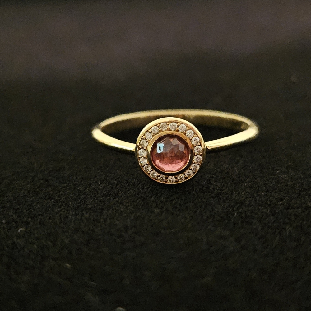 Ippolita 18K Yellow Gold Candy Lollipop Pink Tourmaline Halo Diamond Ring Sz 7